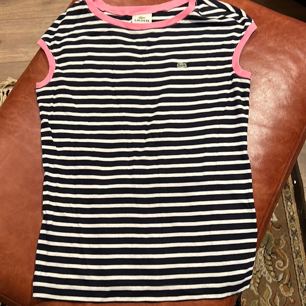 Lacoste VINTAGE  pink blue and white tank. Size 42